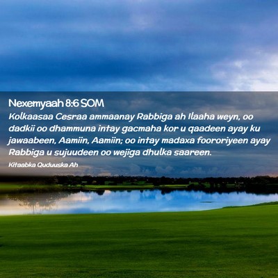 Picture 02 - Nexemyaah 8:6 SOM - Kolkaasaa Cesraa ammaanay Rabbiga ah Ilaaha weyn, - Bible Verse Picture