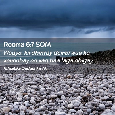Picture 02 - Rooma 6:7 SOM - Waayo, kii dhintay dembi wuu ka xoroobay oo xaq - Bible Verse Picture