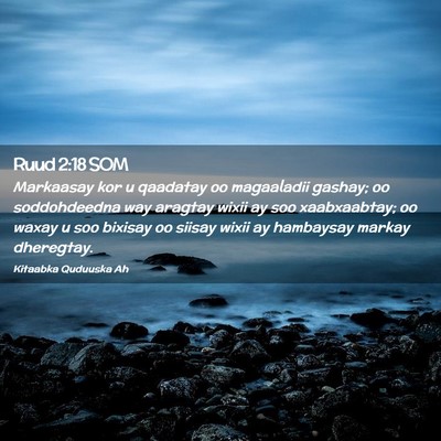 Picture 02 - Ruud 2:18 SOM - Markaasay kor u qaadatay oo magaaladii gashay; oo - Bible Verse Picture