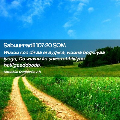 Picture 02 - Sabuurradii 107:20 SOM - Wuxuu soo diraa eraygiisa, wuuna bogsiiyaa iyaga, - Bible Verse Picture