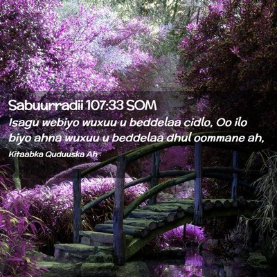 Picture 02 - Sabuurradii 107:33 SOM - Isagu webiyo wuxuu u beddelaa cidlo, Oo ilo biyo - Bible Verse Picture