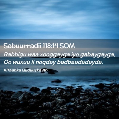 Picture 02 - Sabuurradii 118:14 SOM - Rabbigu waa xooggayga iyo gabaygayga, Oo wuxuu ii - Bible Verse Picture