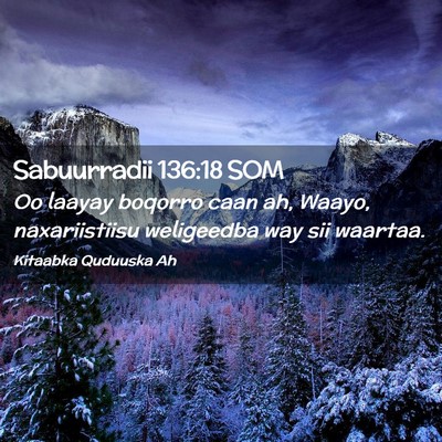 Picture 02 - Sabuurradii 136:18 SOM - Oo laayay boqorro caan ah, Waayo, naxariistiisu - Bible Verse Picture