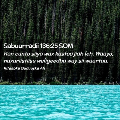 Picture 02 - Sabuurradii 136:25 SOM - Kan cunto siiya wax kastoo jidh leh, Waayo, - Bible Verse Picture