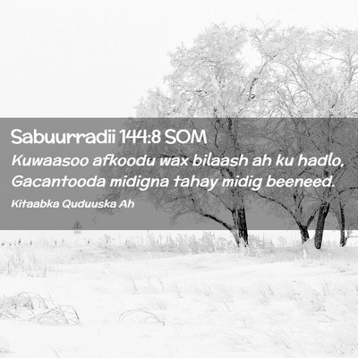 Picture 02 - Sabuurradii 144:8 SOM - Kuwaasoo afkoodu wax bilaash ah ku hadlo, - Bible Verse Picture