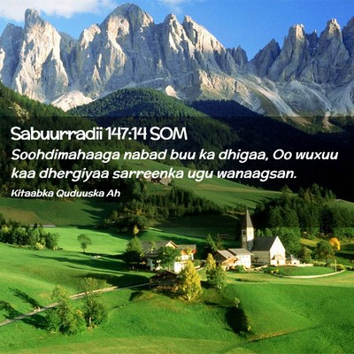 Picture 02 - Sabuurradii 147:14 SOM - Soohdimahaaga nabad buu ka dhigaa, Oo wuxuu kaa - Bible Verse Picture
