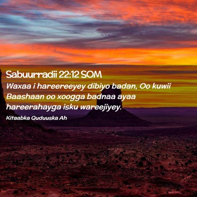 Picture 02 - Sabuurradii 22:12 SOM - Waxaa i hareereeyey dibiyo badan, Oo kuwii - Bible Verse Picture