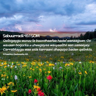 Picture 02 - Sabuurradii 45:1 SOM - Qalbigaygu wuxuu la buuxdhaafaa hadal wanaagsan, - Bible Verse Picture