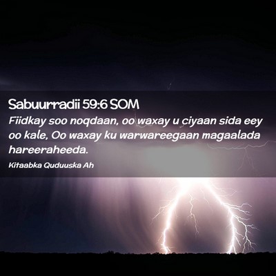 Picture 02 - Sabuurradii 59:6 SOM - Fiidkay soo noqdaan, oo waxay u ciyaan sida eey - Bible Verse Picture