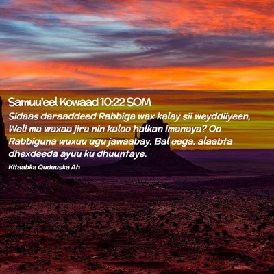 Picture 02 - Samuu'eel Kowaad 10:22 SOM - Sidaas daraaddeed Rabbiga wax kalay sii - Bible Verse Picture
