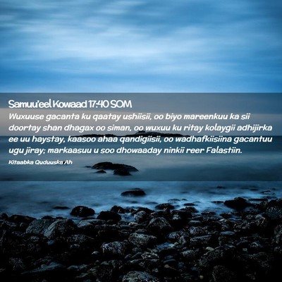 Picture 02 - Samuu'eel Kowaad 17:40 SOM - Wuxuuse gacanta ku qaatay ushiisii, oo biyo - Bible Verse Picture