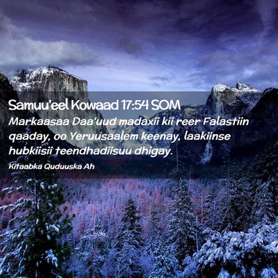 Picture 02 - Samuu'eel Kowaad 17:54 SOM - Markaasaa Daa'uud madaxii kii reer Falastiin - Bible Verse Picture