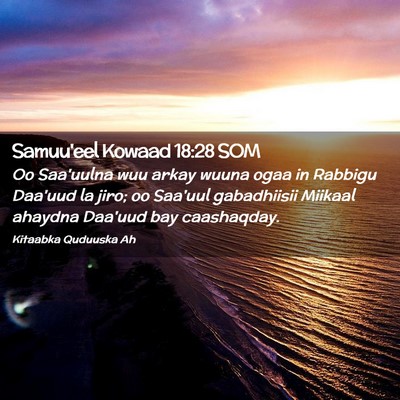 Picture 02 - Samuu'eel Kowaad 18:28 SOM - Oo Saa'uulna wuu arkay wuuna ogaa in Rabbigu - Bible Verse Picture