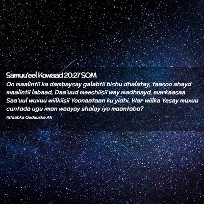 Picture 02 - Samuu'eel Kowaad 20:27 SOM - Oo maalintii ka dambaysay galabtii bishu - Bible Verse Picture