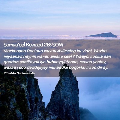 Picture 02 - Samuu'eel Kowaad 21:8 SOM - Markaasaa Daa'uud wuxuu Axiimeleg ku yidhi, Waxba - Bible Verse Picture