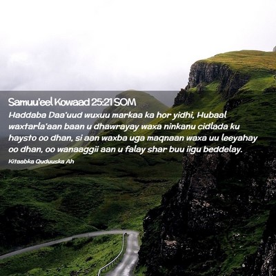 Picture 02 - Samuu'eel Kowaad 25:21 SOM - Haddaba Daa'uud wuxuu markaa ka hor yidhi, Hubaal - Bible Verse Picture