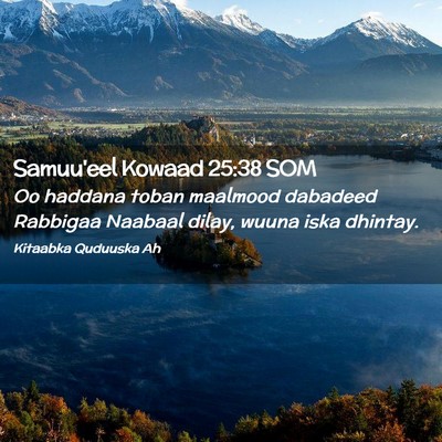 Picture 02 - Samuu'eel Kowaad 25:38 SOM - Oo haddana toban maalmood dabadeed Rabbigaa - Bible Verse Picture