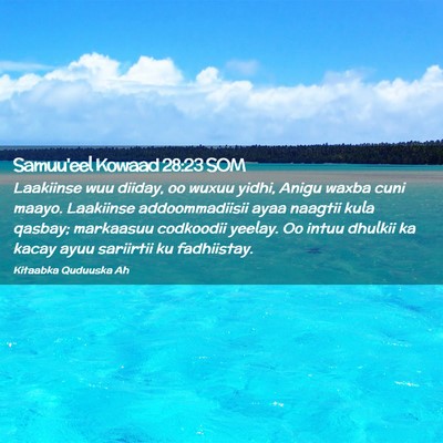 Picture 02 - Samuu'eel Kowaad 28:23 SOM - Laakiinse wuu diiday, oo wuxuu yidhi, Anigu waxba - Bible Verse Picture