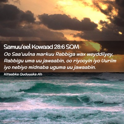 Picture 02 - Samuu'eel Kowaad 28:6 SOM - Oo Saa'uulna markuu Rabbiga wax weyddiiyey, - Bible Verse Picture