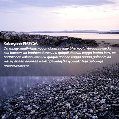 Picture 02 - Sekaryaah 14:8 SOM - Oo waxay maalintaas noqon doontaa inay biyo noolu - Bible Verse Picture