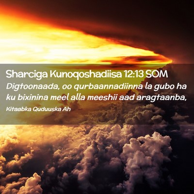 Picture 02 - Sharciga Kunoqoshadiisa 12:13 SOM - Digtoonaada, oo qurbaannadiinna la gubo ha ku - Bible Verse Picture