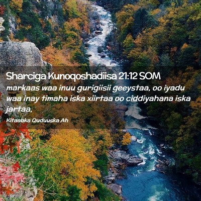 Picture 02 - Sharciga Kunoqoshadiisa 21:12 SOM - markaas waa inuu gurigiisii geeystaa, oo iyadu - Bible Verse Picture