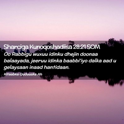 Picture 02 - Sharciga Kunoqoshadiisa 28:21 SOM - Oo Rabbigu wuxuu idinku dhejin doonaa balaayada, - Bible Verse Picture