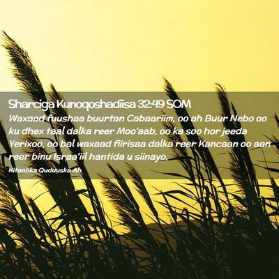 Picture 02 - Sharciga Kunoqoshadiisa 32:49 SOM - Waxaad fuushaa buurtan Cabaariim, oo ah Buur Nebo - Bible Verse Picture