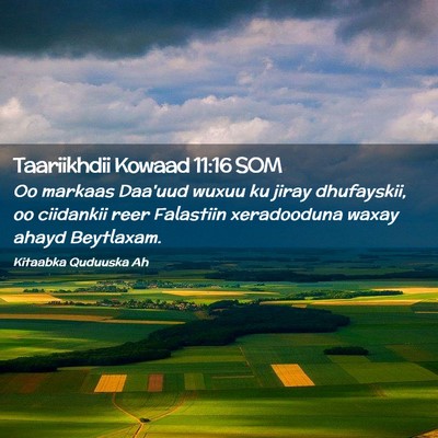 Picture 02 - Taariikhdii Kowaad 11:16 SOM - Oo markaas Daa'uud wuxuu ku jiray dhufayskii, oo - Bible Verse Picture
