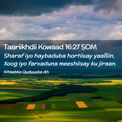 Picture 02 - Taariikhdii Kowaad 16:27 SOM - Sharaf iyo haybaduba hortiisay yaalliin, Xoog iyo - Bible Verse Picture