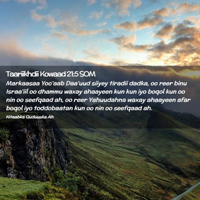 Picture 02 - Taariikhdii Kowaad 21:5 SOM - Markaasaa Yoo'aab Daa'uud siiyey tiradii dadka, - Bible Verse Picture