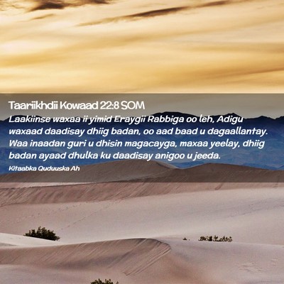 Picture 02 - Taariikhdii Kowaad 22:8 SOM - Laakiinse waxaa ii yimid Eraygii Rabbiga oo leh, - Bible Verse Picture