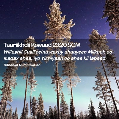 Picture 02 - Taariikhdii Kowaad 23:20 SOM - Wiilashii Cusii'eelna waxay ahaayeen Miikaah oo - Bible Verse Picture