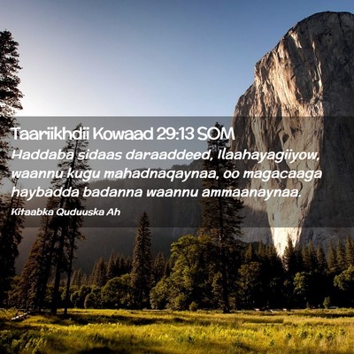 Picture 02 - Taariikhdii Kowaad 29:13 SOM - Haddaba sidaas daraaddeed, Ilaahayagiiyow, waannu - Bible Verse Picture
