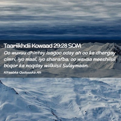 Picture 02 - Taariikhdii Kowaad 29:28 SOM - Oo wuxuu dhintay isagoo oday ah oo ka dhergay - Bible Verse Picture