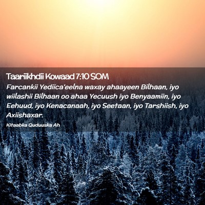 Picture 02 - Taariikhdii Kowaad 7:10 SOM - Farcankii Yediica'eelna waxay ahaayeen Bilhaan, - Bible Verse Picture