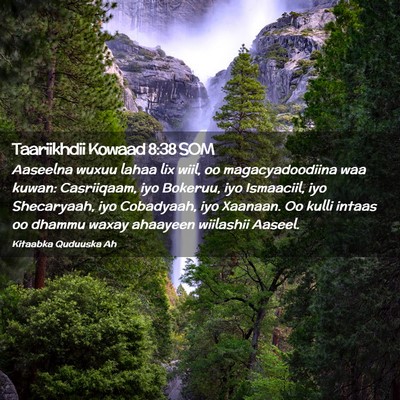 Picture 02 - Taariikhdii Kowaad 8:38 SOM - Aaseelna wuxuu lahaa lix wiil, oo magacyadoodiina - Bible Verse Picture