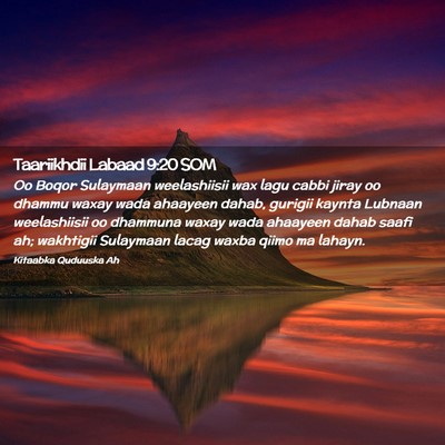 Picture 02 - Taariikhdii Labaad 9:20 SOM - Oo Boqor Sulaymaan weelashiisii wax lagu cabbi - Bible Verse Picture