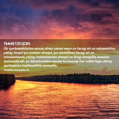 Picture 02 - Tirintii 7:25 SOM - Oo qurbaankiisiina wuxuu ahaa saxan weyn oo lacag - Bible Verse Picture