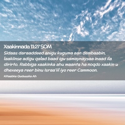Picture 02 - Xaakinnada 11:27 SOM - Sidaas daraaddeed anigu kuguma aan dembaabin, - Bible Verse Picture