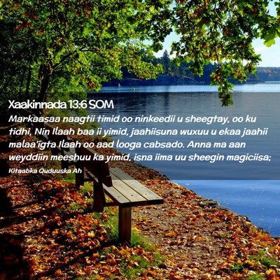 Picture 02 - Xaakinnada 13:6 SOM - Markaasaa naagtii timid oo ninkeedii u sheegtay, - Bible Verse Picture