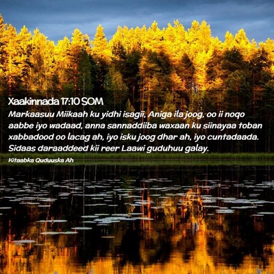 Picture 02 - Xaakinnada 17:10 SOM - Markaasuu Miikaah ku yidhi isagii, Aniga ila - Bible Verse Picture