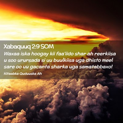Picture 02 - Xabaquuq 2:9 SOM - Waxaa iska hoogay kii faa'iido shar ah reerkiisa - Bible Verse Picture