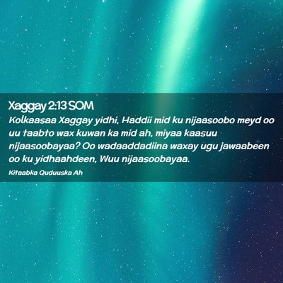 Picture 02 - Xaggay 2:13 SOM - Kolkaasaa Xaggay yidhi, Haddii mid ku nijaasoobo - Bible Verse Picture