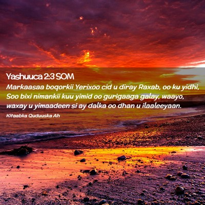 Picture 02 - Yashuuca 2:3 SOM - Markaasaa boqorkii Yerixoo cid u diray Raxab, oo - Bible Verse Picture