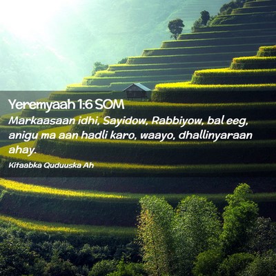 Picture 02 - Yeremyaah 1:6 SOM - Markaasaan idhi, Sayidow, Rabbiyow, bal eeg, - Bible Verse Picture
