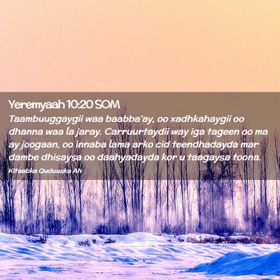 Picture 02 - Yeremyaah 10:20 SOM - Taambuuggaygii waa baabba'ay, oo xadhkahaygii oo - Bible Verse Picture