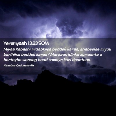 Picture 02 - Yeremyaah 13:23 SOM - Miyaa Xabashi midabkiisa beddeli karaa, shabeelse - Bible Verse Picture
