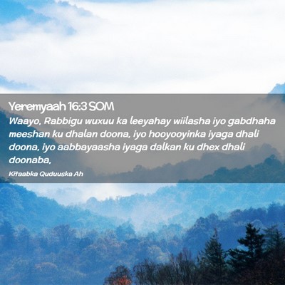 Picture 02 - Yeremyaah 16:3 SOM - Waayo, Rabbigu wuxuu ka leeyahay wiilasha iyo - Bible Verse Picture