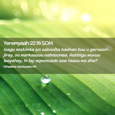 Picture 02 - Yeremyaah 22:16 SOM - Isagu miskiinka iyo saboolka baahan buu u - Bible Verse Picture
